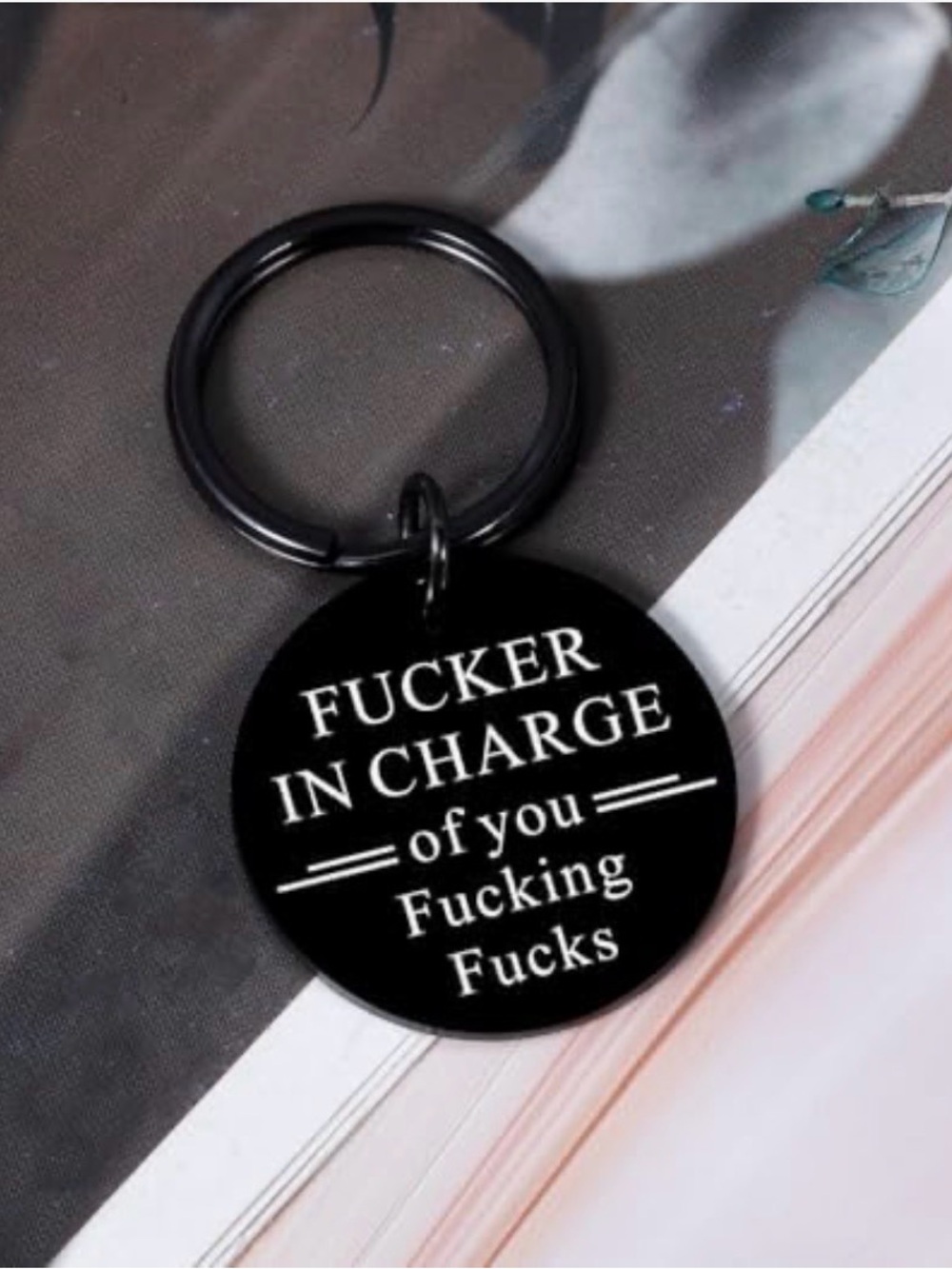 Black Engraved Metal Keyring - F***er In Charge ~ New - Picture 4 of 7